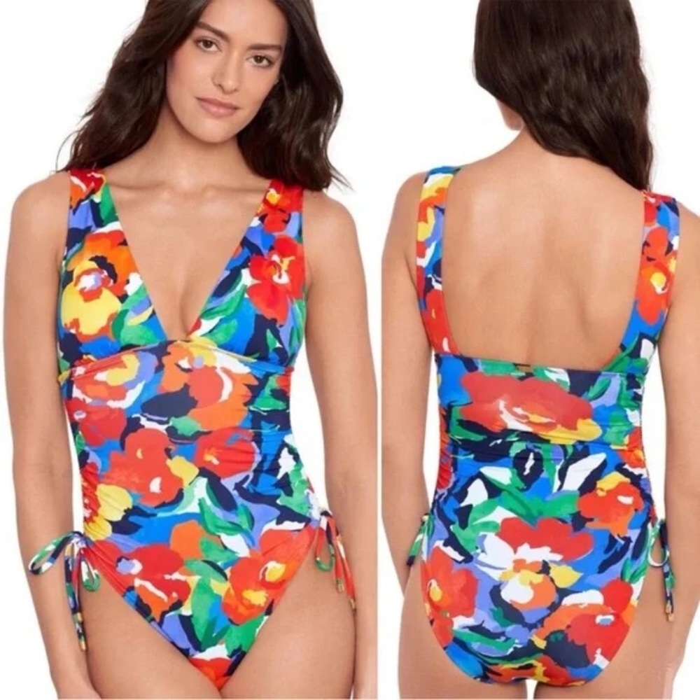 Lauren Ralph Lauren‎ Colorful Floral Shirred One Piece Swimsuit Size 22W
